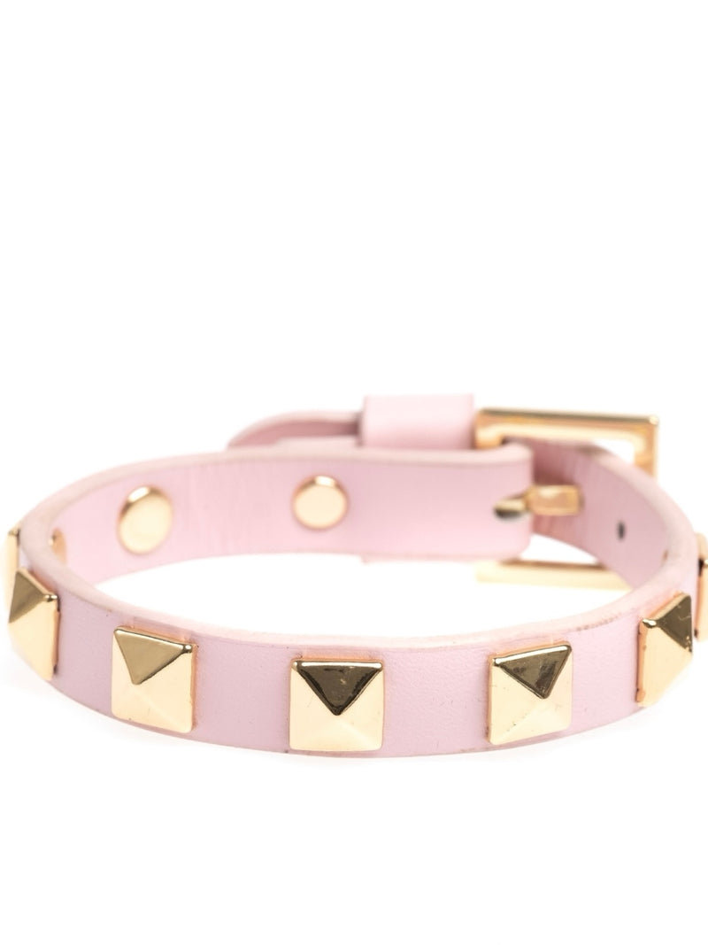 Bred Leather stud Bracelet, Pale Rose