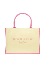 Canvas Tote Medium, "Beach Please" Pale Yellow
