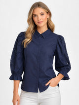 Amy Embroidered Blouse, Marine Poplin