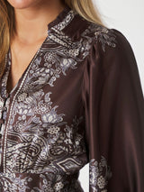 Malfida Paisley Border Dress, Dark Brown