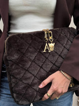 Faux Fur Quilted Mac Cover, Chocolate Brown