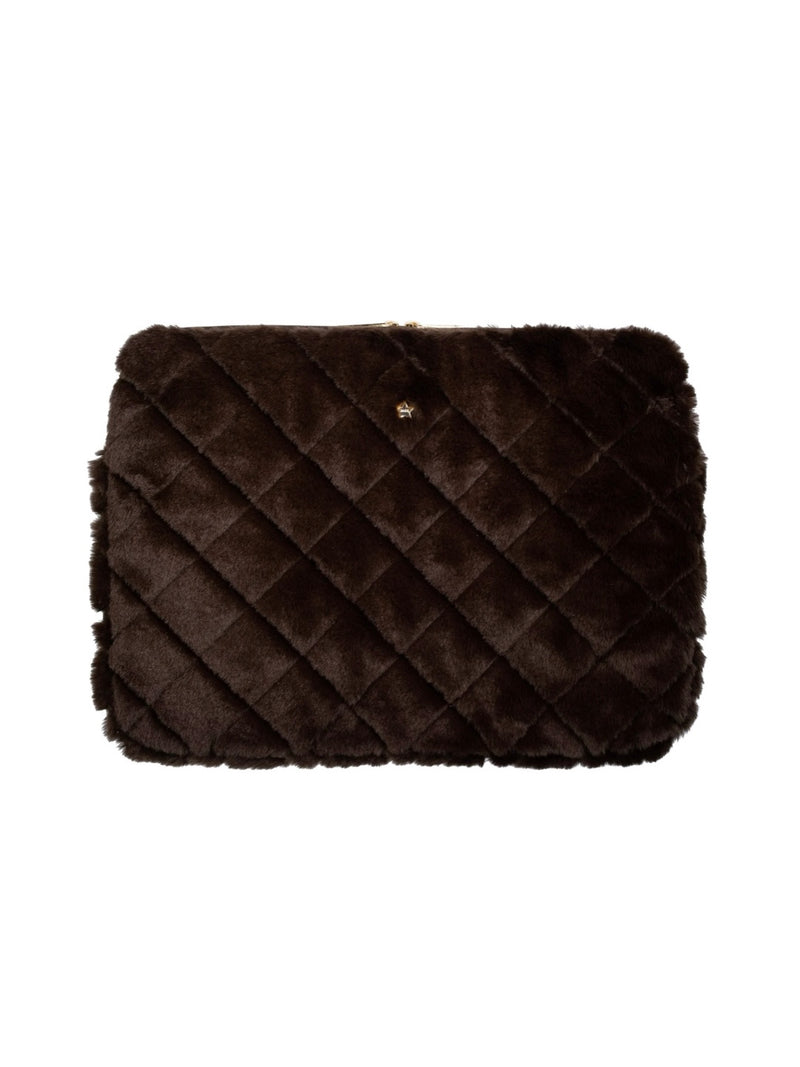 Faux Fur Quilted Mac Cover, Chocolate Brown