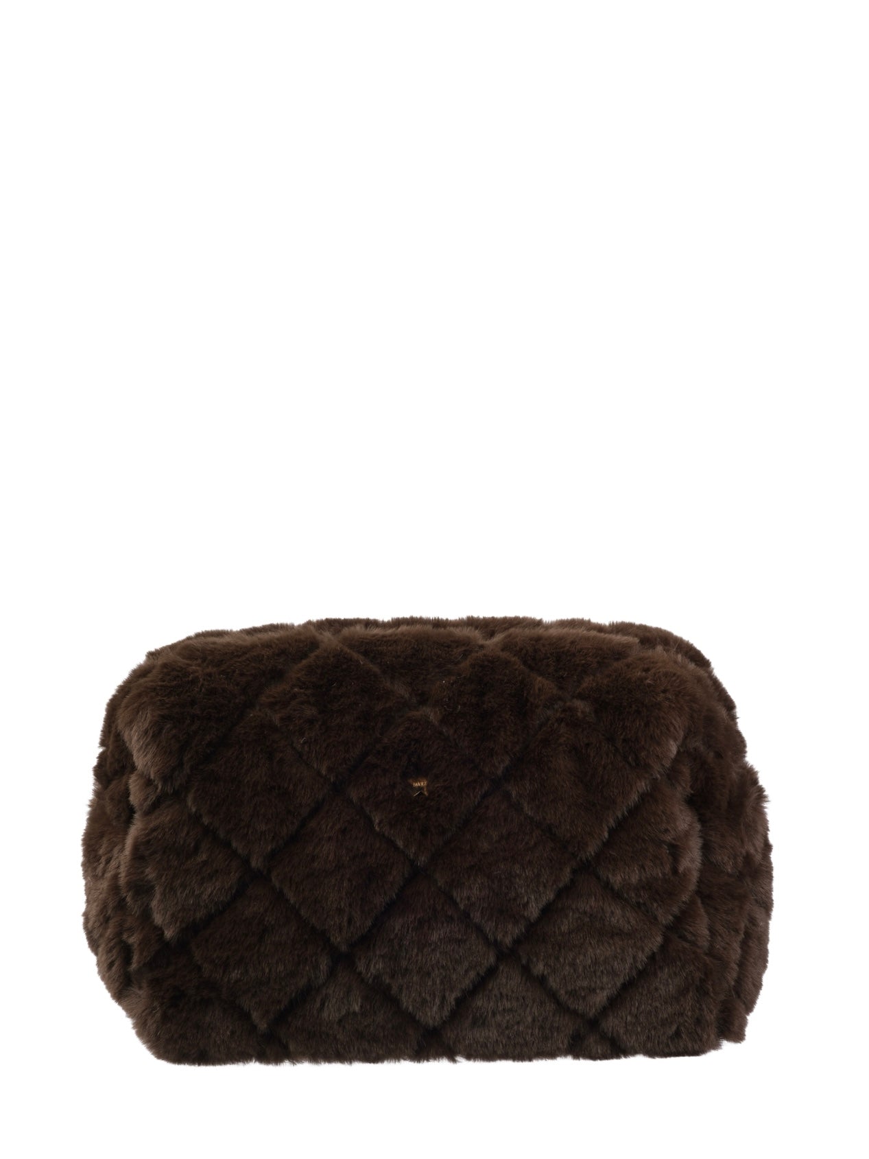 Faux Fur Quilted Make-Up Pouch Large, Brown
