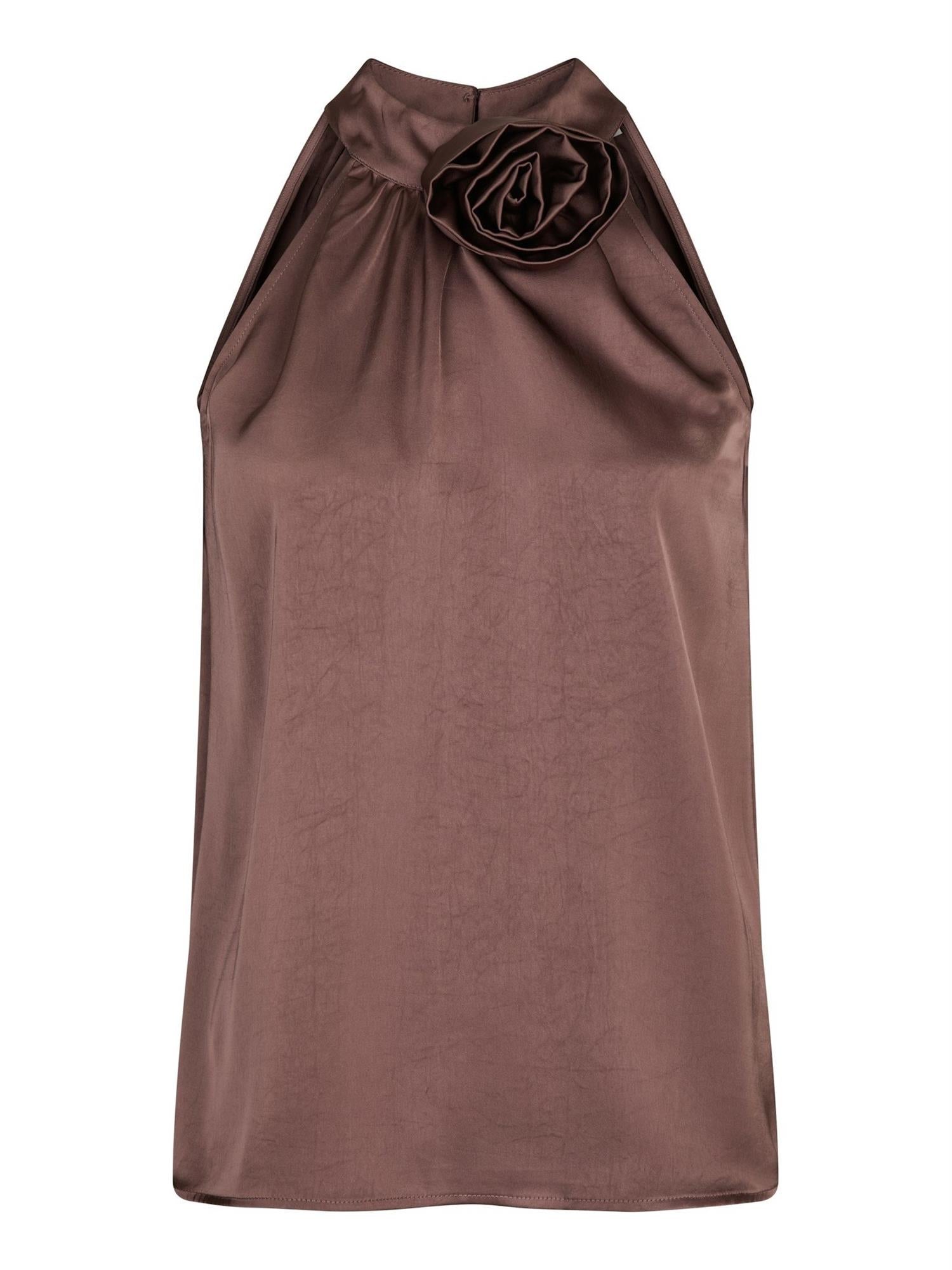 Rosette heavy Sateen Top, Dark Rose