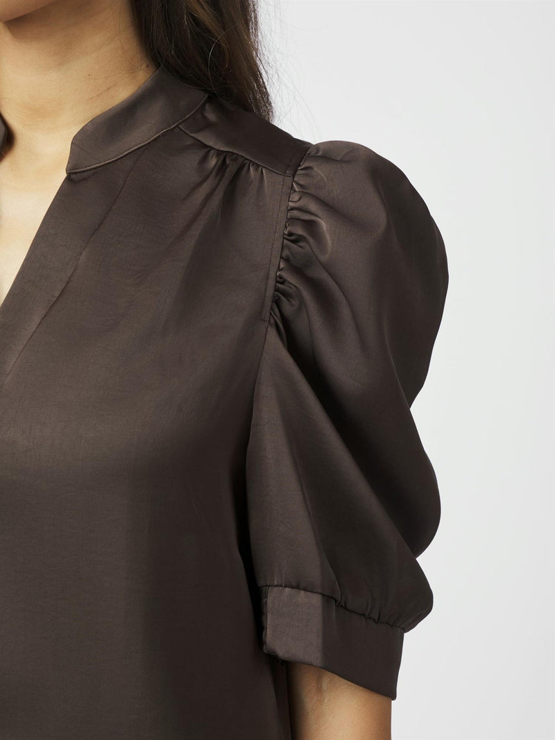 Roella Heavy Sateen Blouse, Dark Brown