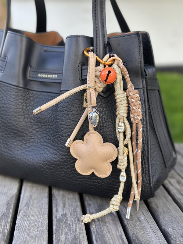 Bag Charm, Taupe Bell Flower