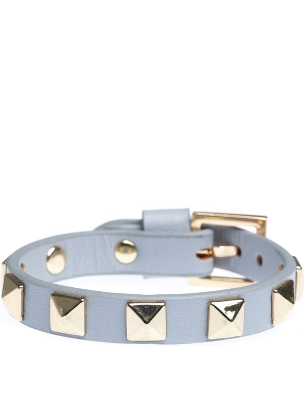 Bred Leather stud Bracelet, Light Grey