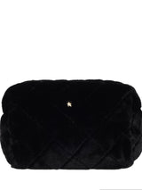 Faux Fur Quilted Make-Up Pouch Large, Black