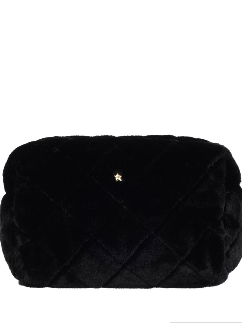 Faux Fur Quilted Make-Up Pouch Large, Black
