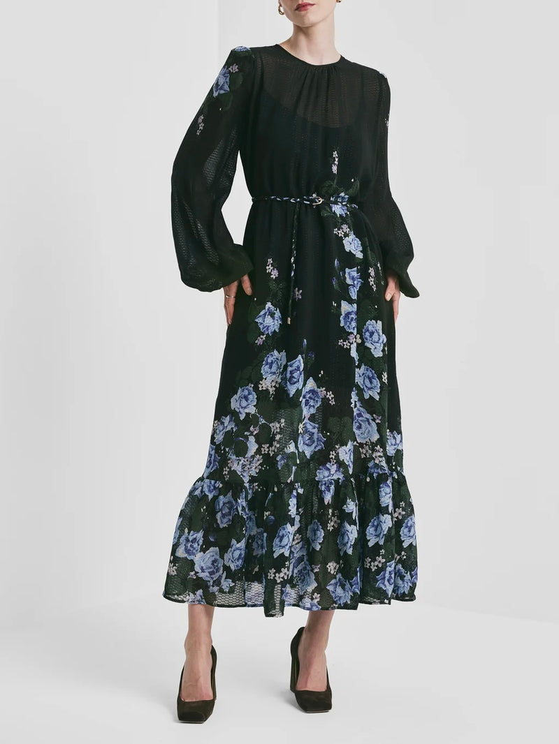 Georgette Relaxed Dress, Black/Blue