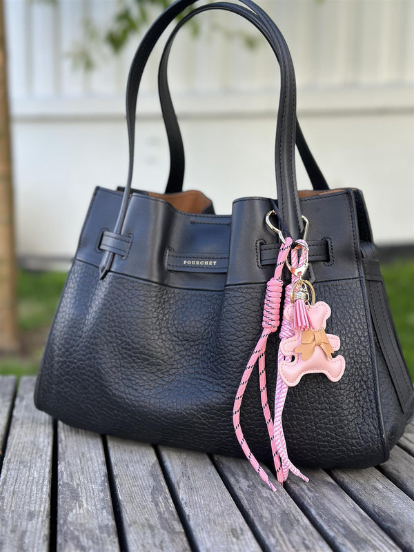 Bag Charm, Pink Leather Bear