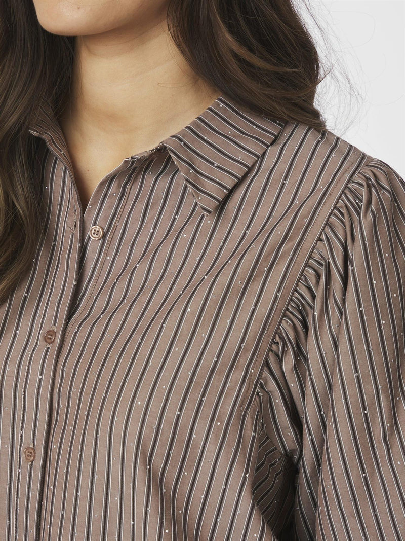 Etta Soft Stripe Stone Shirt, Brown
