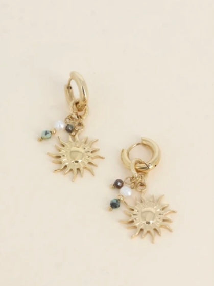 Creoles, natural stones, Gold