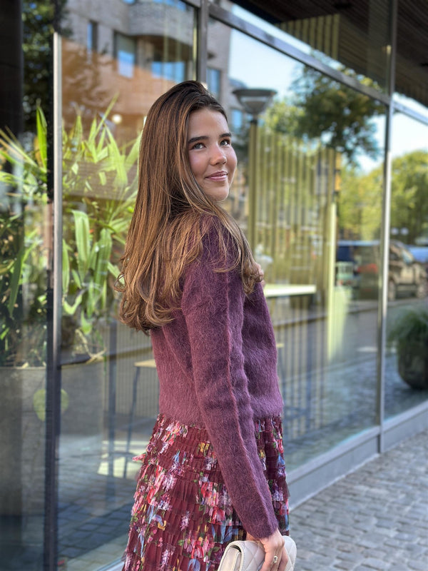 Hairy Knit Jacket, Burgundy