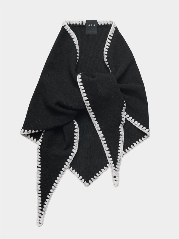 Mina Stitched Merino Scarf, Black