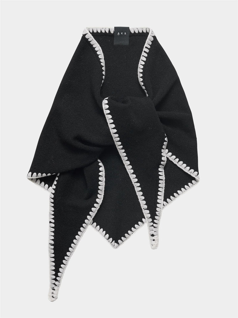 Mina Stitched Merino Scarf, Black