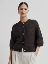 Andrea Knit Rib Cardigan, Dark Brown