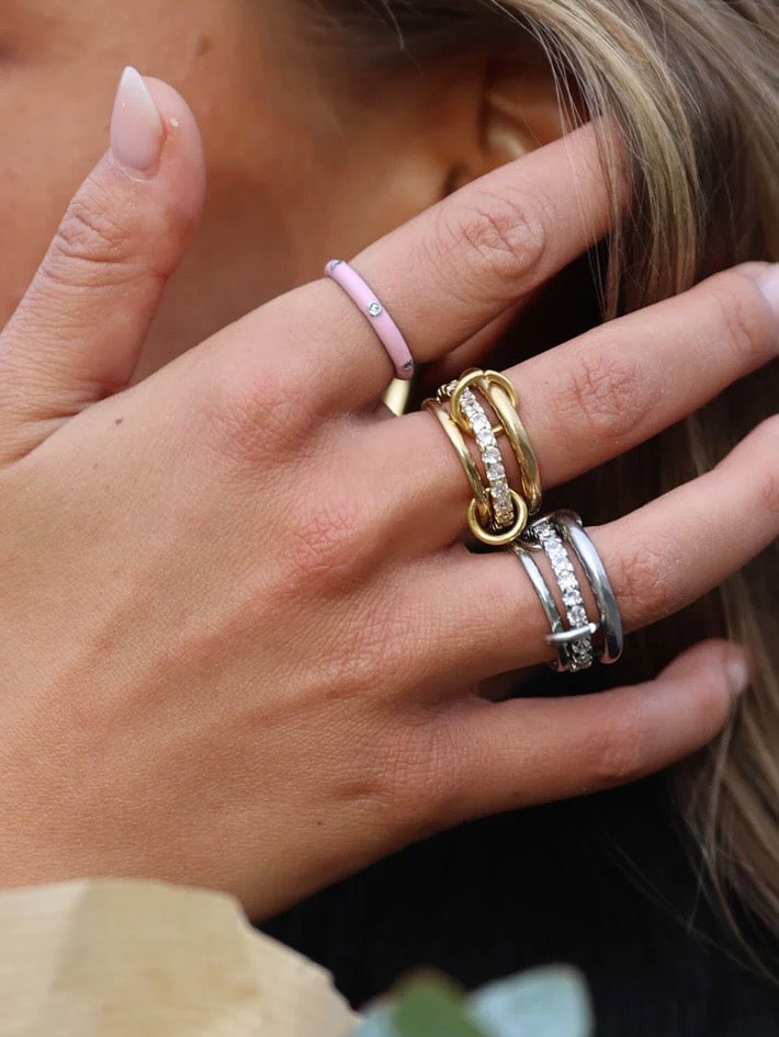 Ethel - Stacked Ring Crystal Stainless Steel - Gold / Size 18