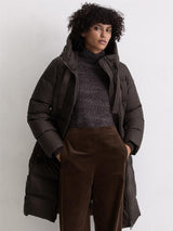 Coat, down filled, with hood, Dark Coffee