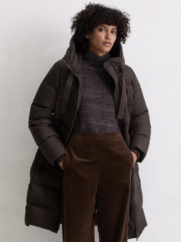 Coat, down filled, with hood, Dark Coffee