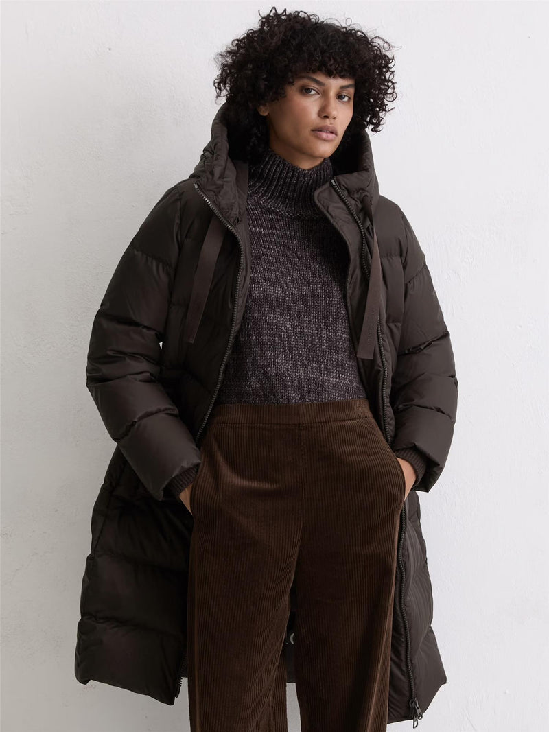 Coat, down filled, with hood, Dark Coffee