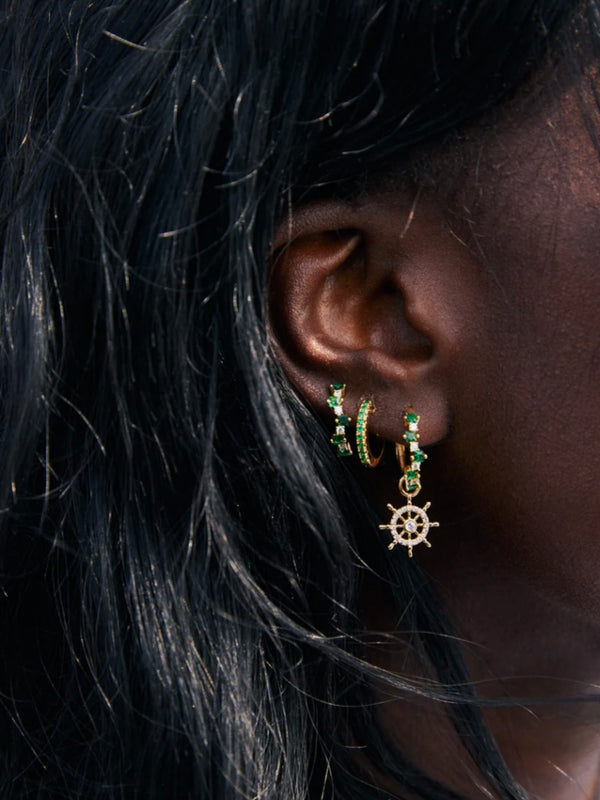 Earring, Mixed medium hoops, Green