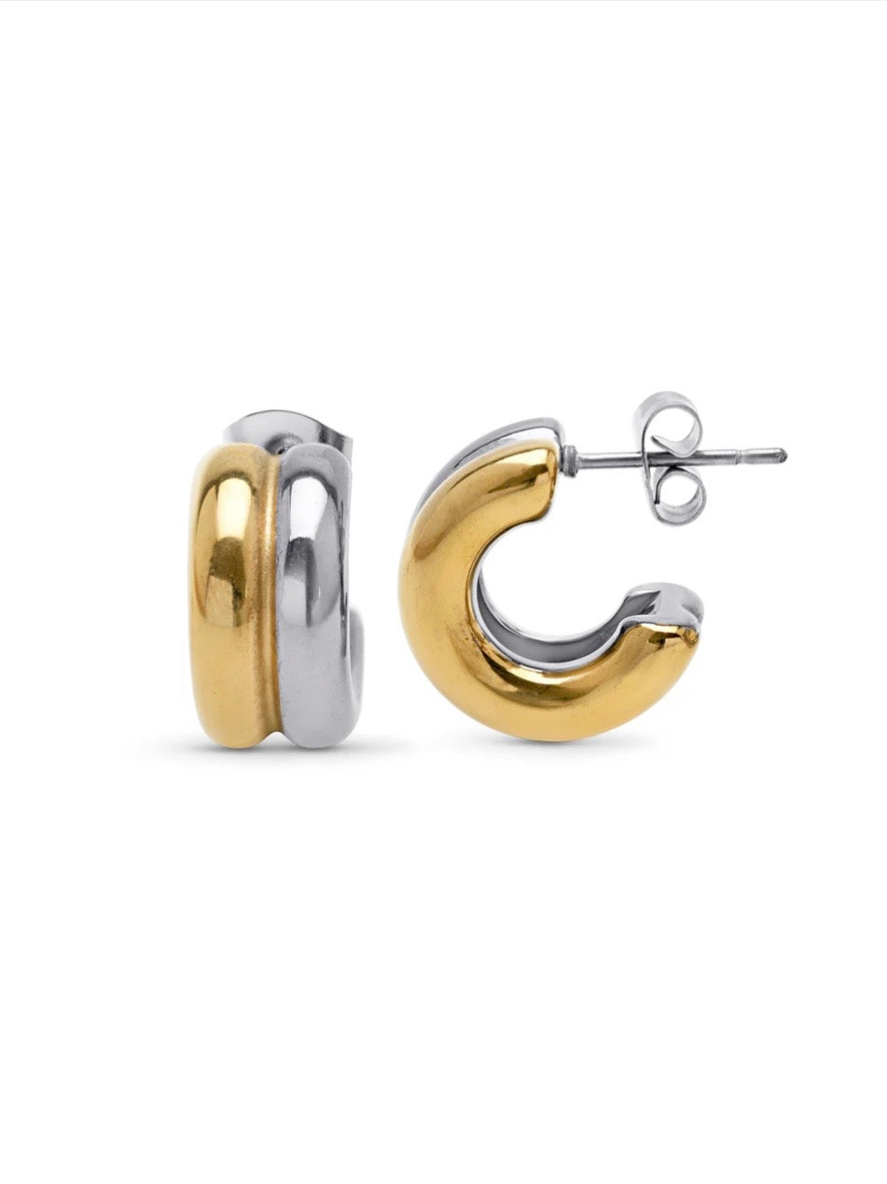 Vendela - Duo Stud Earrings Stainless Steel - Gold and Silver