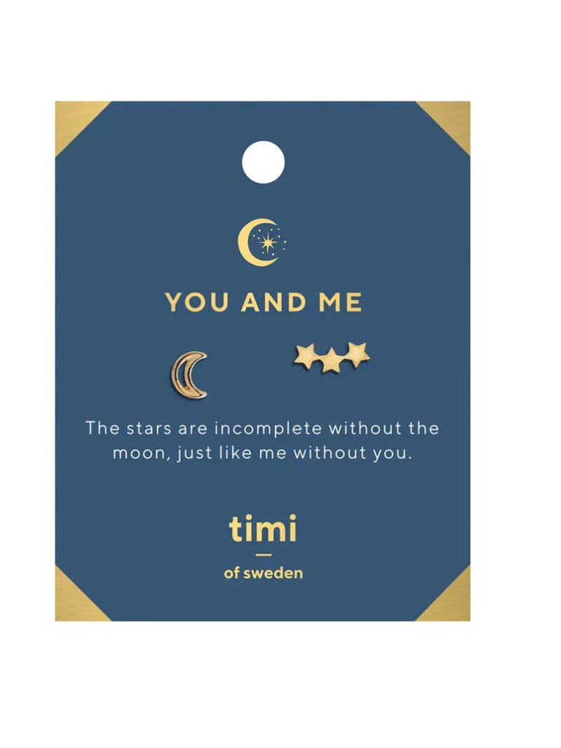 You and Me Moon and 3 Star Earrings - Gold