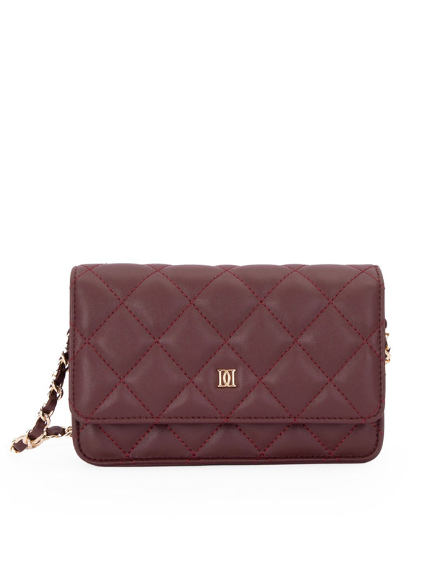 Leather Quilted Mini Bag, Maroon