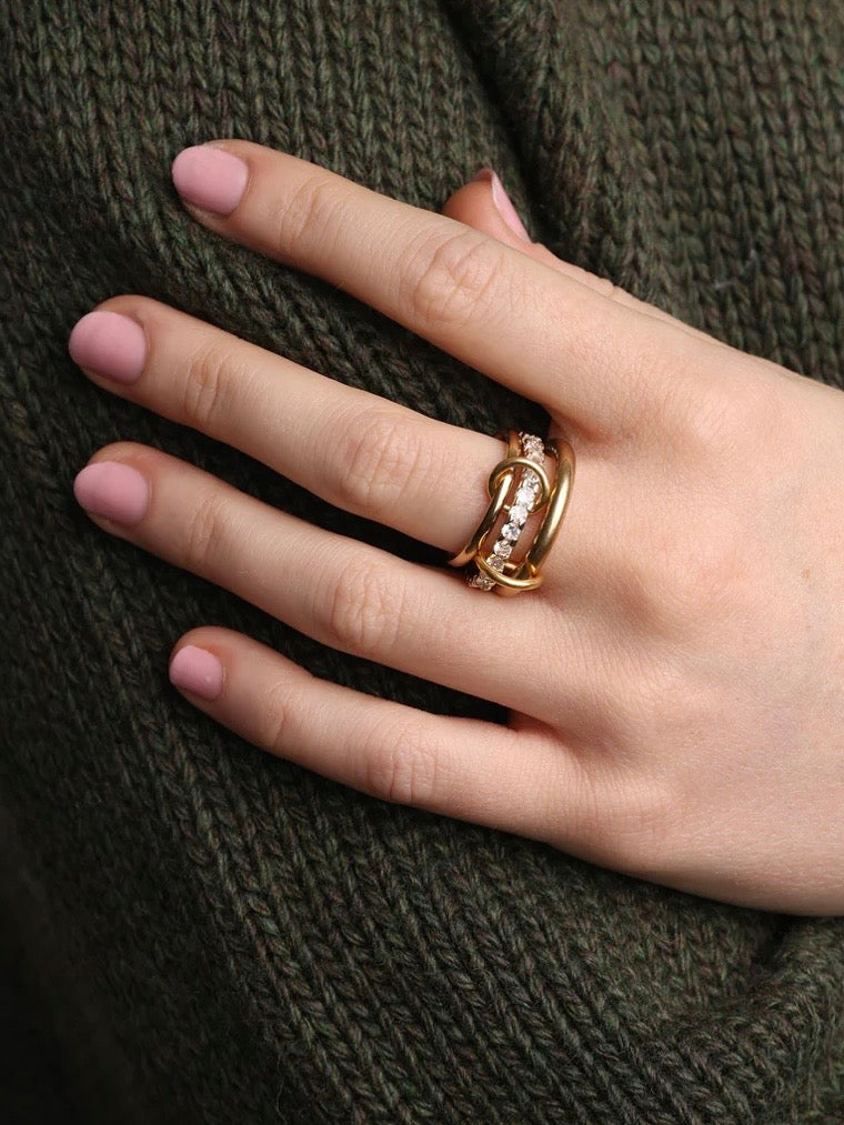 Ethel - Stacked Ring Crystal Stainless Steel - Gold / Size 18