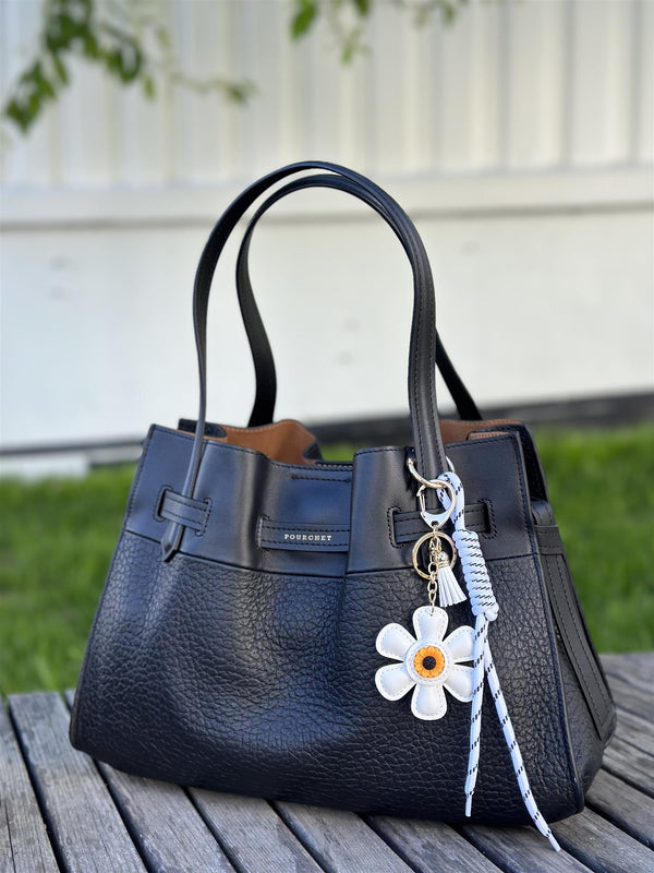 Bag Charm, White Flower Power