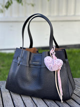 Bag Charm, Pink Fluffy Leo Heart