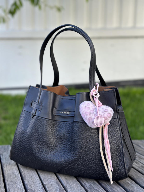 Bag Charm, Pink Fluffy Leo Heart