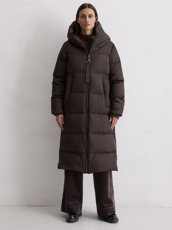 Coat, down filled, with hood, Dark Coffee