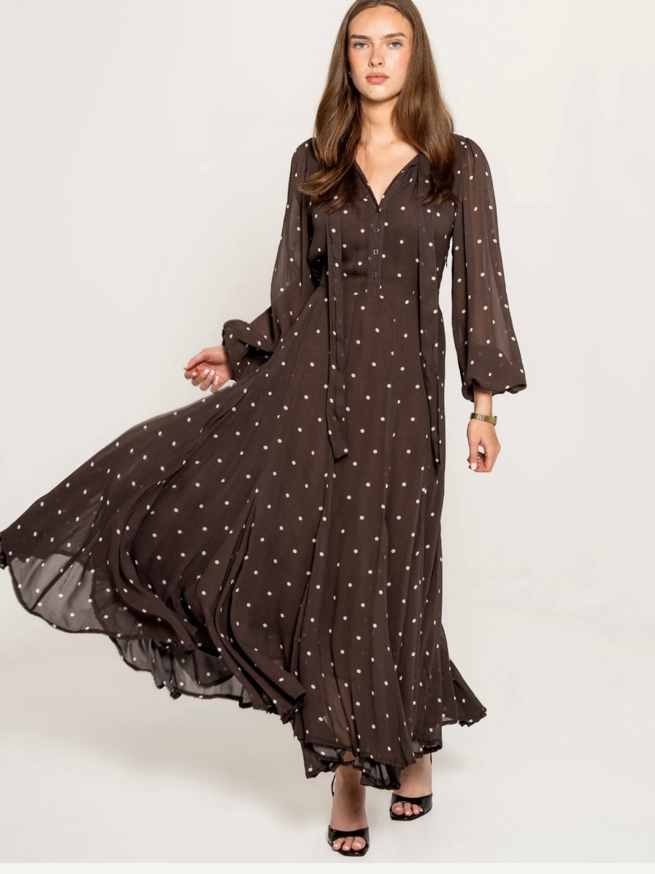Daniella Dress French Dot, Brown