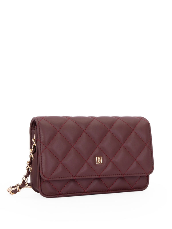 Leather Quilted Mini Bag, Maroon