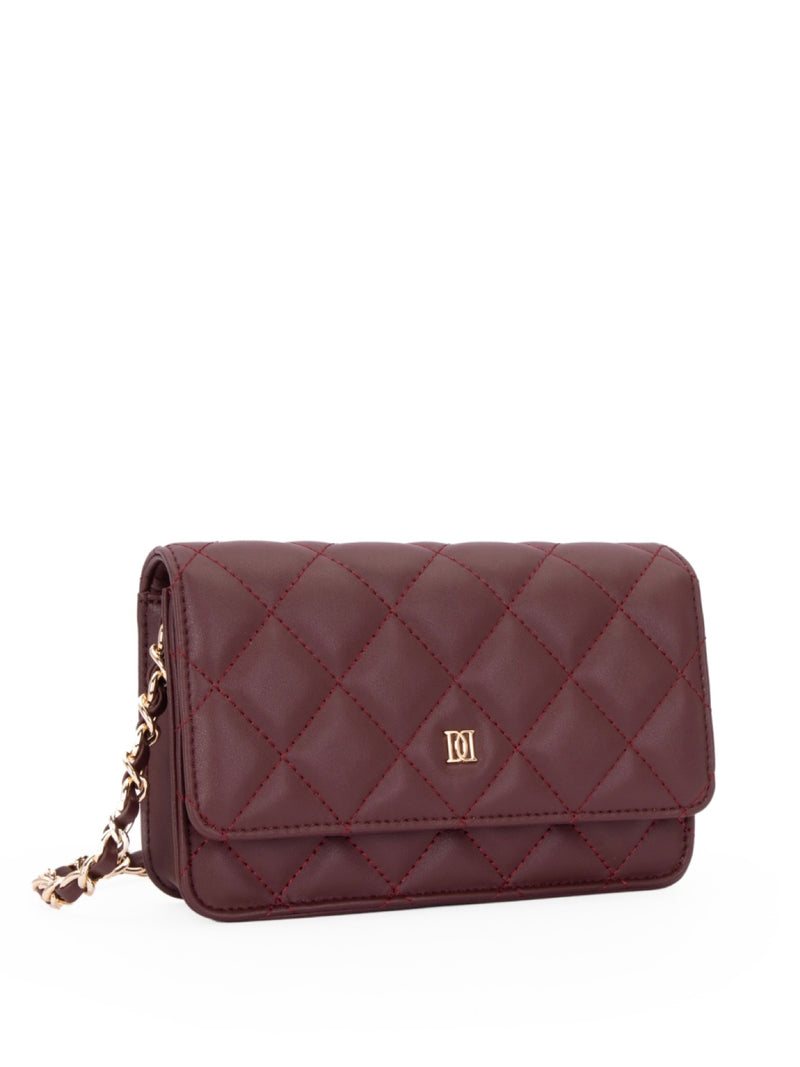 Leather Quilted Mini Bag, Maroon
