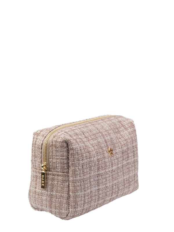 Tweed Make-Up Pouch Small, Warm Taupe