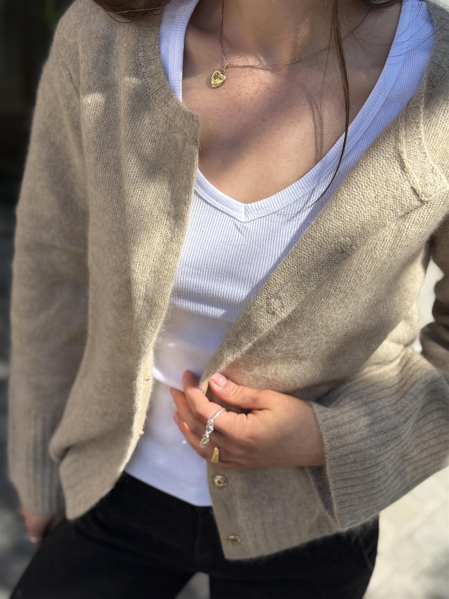 DUNA Cardigan, Beige Melange
