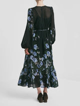 Georgette Relaxed Dress, Black/Blue