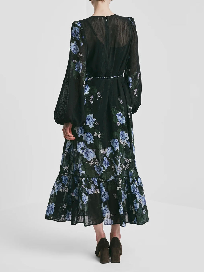 Georgette Relaxed Dress, Black/Blue