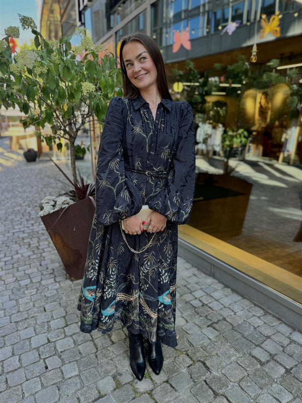 Jacquard Midi Dress, Blue Peacock