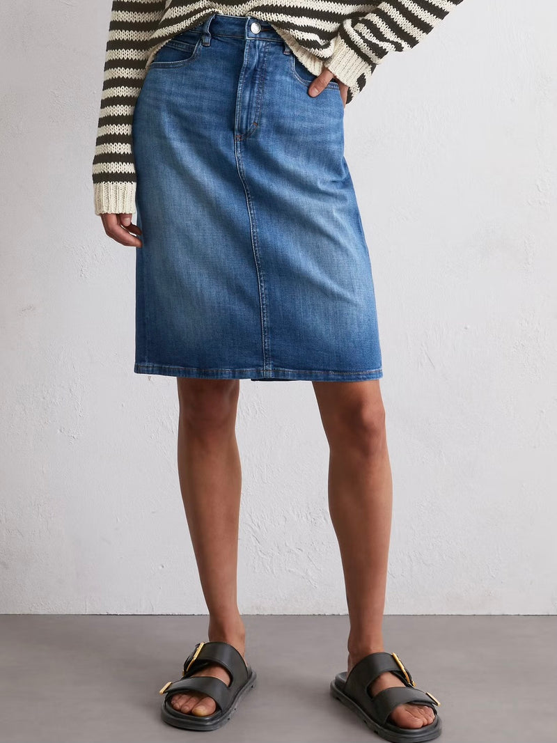 Denim Skirt, high waist, midi length