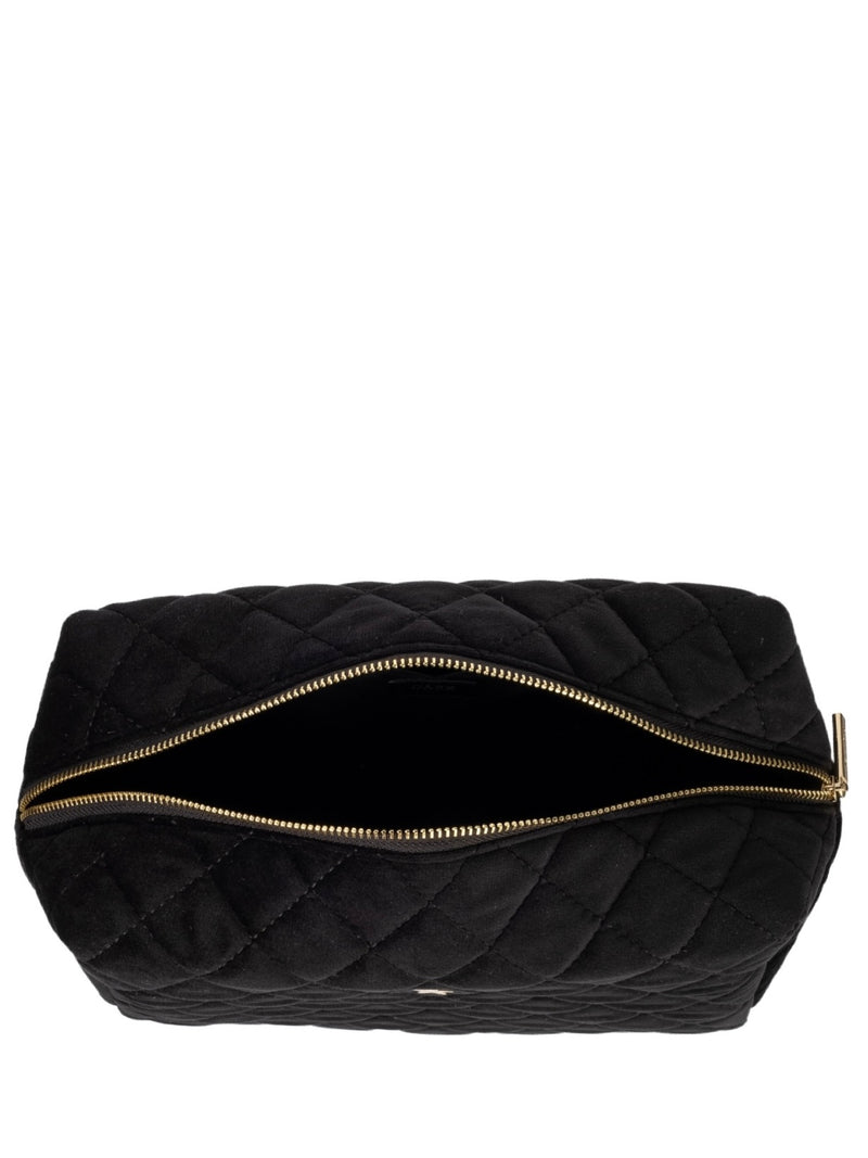 Small Velvet Square Quilted Make-Up Pouch, Black