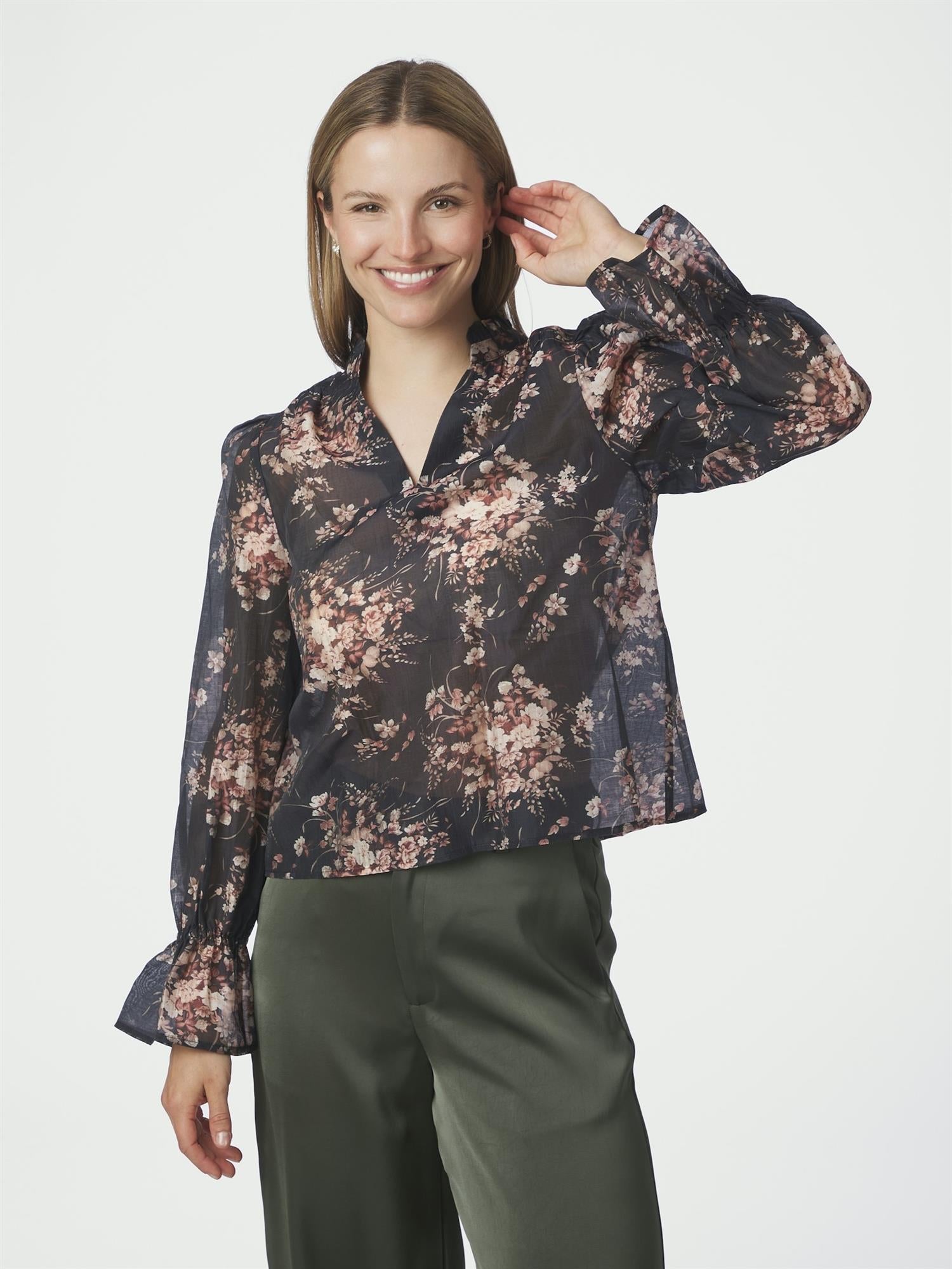 Amara Garden Flower Blouse, Dark Navy