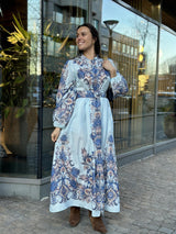 Long Paisley Dress, Bleu