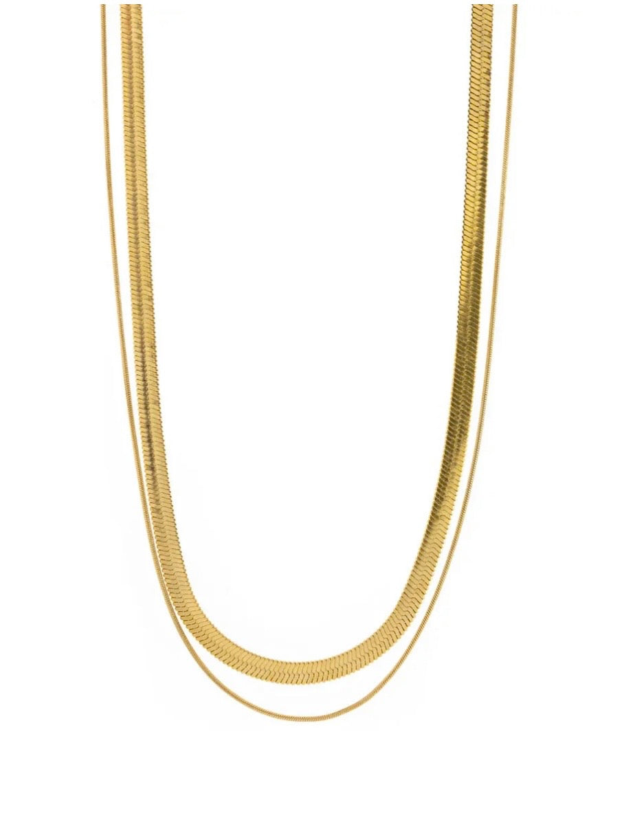 Ivy - Double Snake Chain Necklace Stainless Steel - Gold