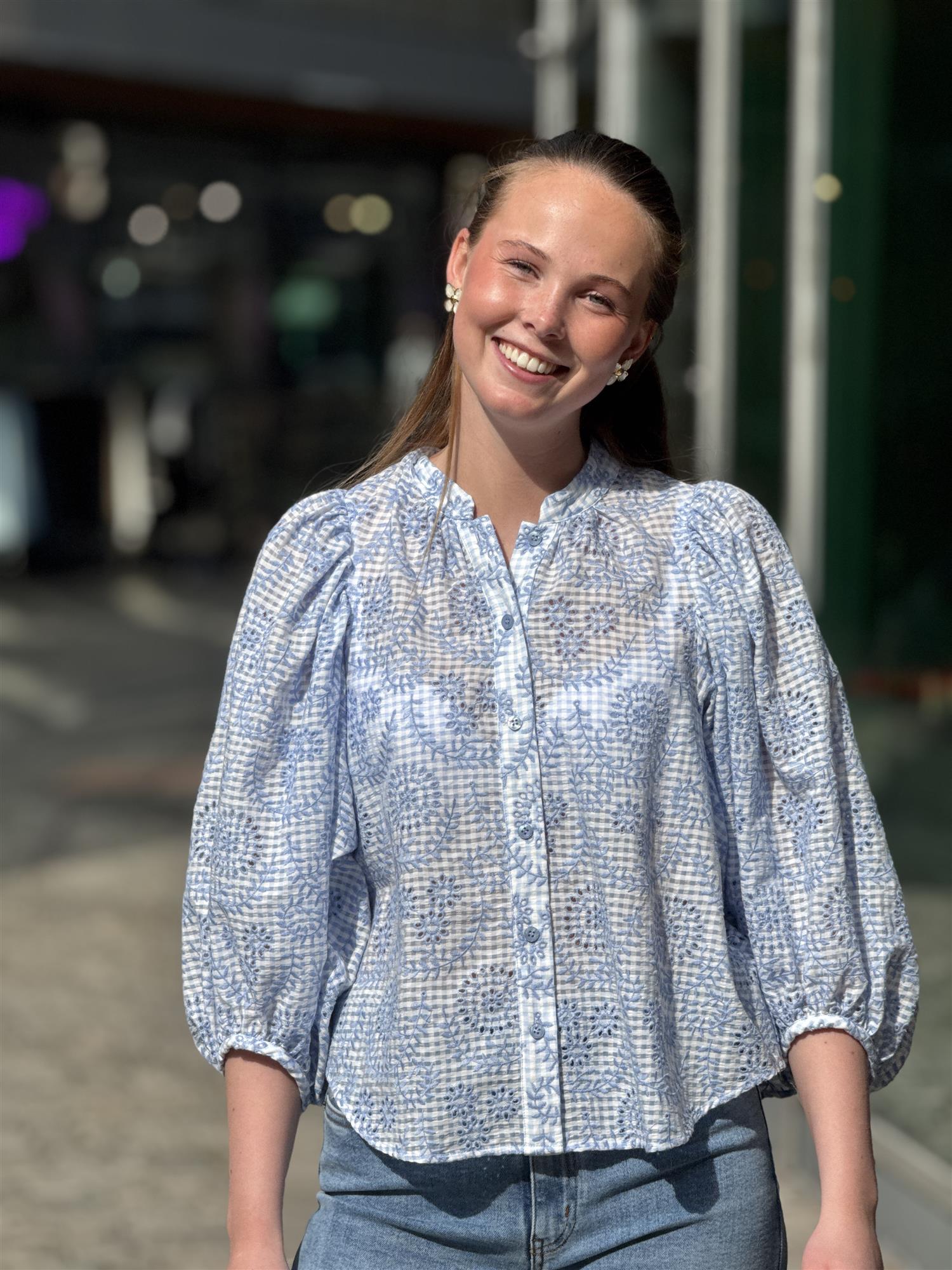 Checks Blouse, Light Blue