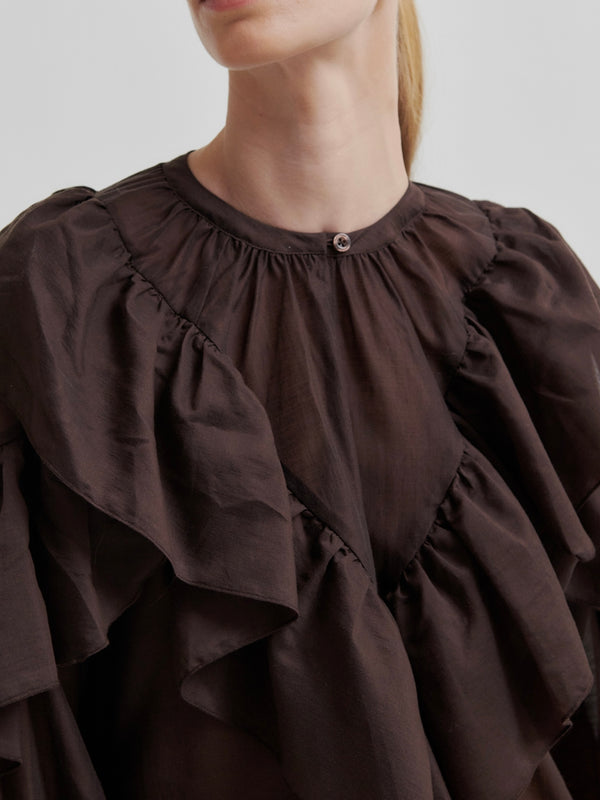 Fria Frill Blouse, Chocolate Plum