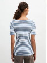 T-shirt, short sleeve, boat neck, striped Blue